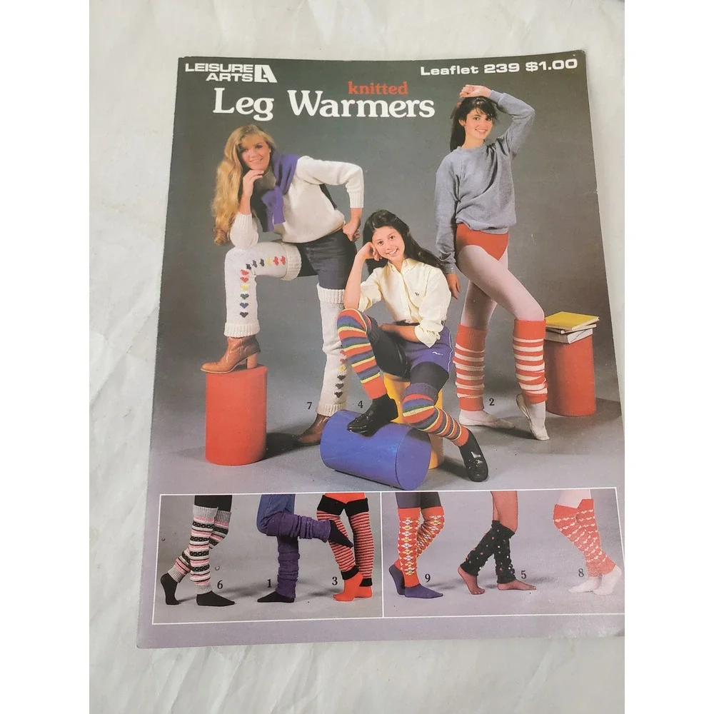 Vintage Leisure Arts Knitted Leg Warmers Leaflet 239 Retro 80s Knitting Patterns